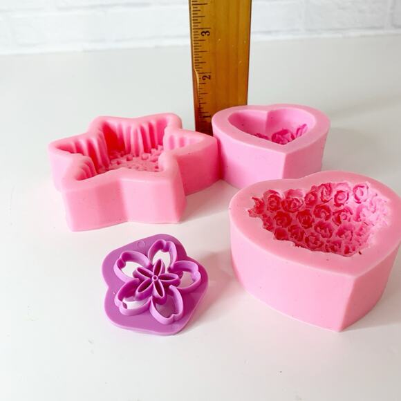 Silicone Mold Lot Of 3 Heart Snowflake Mould Wax Soap Chocolate Resin Clay - Picture 8 of 11